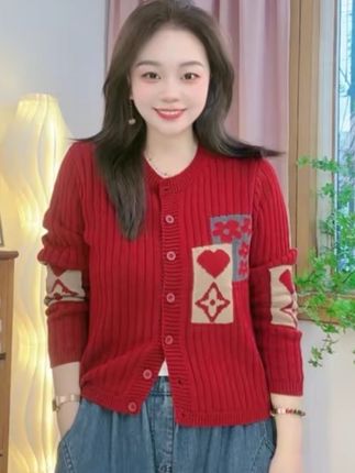 【秋款现货100%纯棉】爱心提花圆领针织长袖开衫女装宽松百搭外套#上衣穿搭 #高级感穿搭 #开衫 #谁穿谁显瘦
