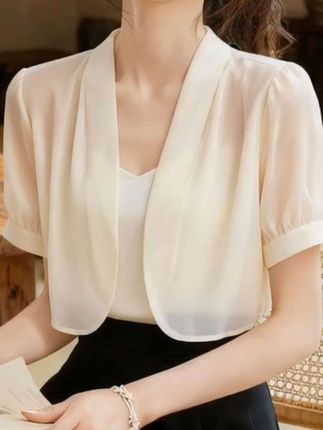 高级感短袖小衫2025年夏季新款女士气质上衣短款洋气雪纺外搭开衫