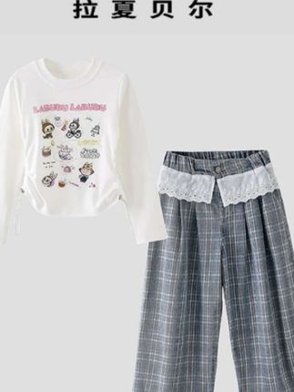 La Chapelle【拉夏贝尔】时尚秋季卡通印花打底衫两件套#秋季新款#面料舒服柔软 #女童必备