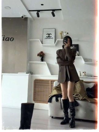复古风内增高长筒靴堆堆靴女2024新款秋季小个子显瘦西部牛仔靴女