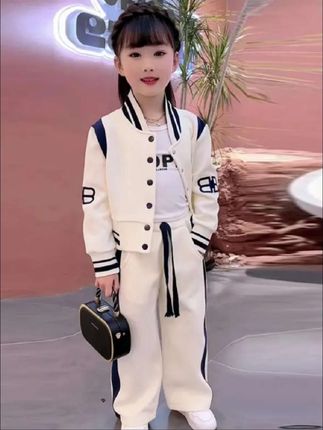 女童套装新款春秋装休闲韩范阔腿裤春季童装儿童棒球服两件套 #女童春秋套装 #女童运动套装 #女童休闲套装 #女童棒球服 #女童上衣韩版洋气时髦