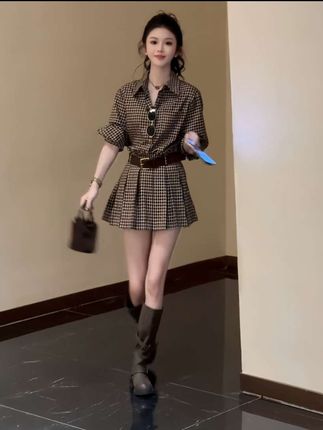 时尚套装女2025秋季新款洋气格子衬衫上衣百褶连衣裙短裤两件套潮#好物推荐🔥 #穿出高级感 #秋季穿搭 #每日穿搭 #爆款热卖中