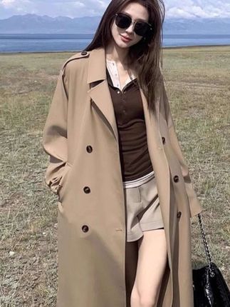 风衣外套女韩版2025春秋新款今年流行卡其色小个子中长款#风衣外套 #韩版穿搭 #卡其色 #中长款风衣外套 #上衣穿搭