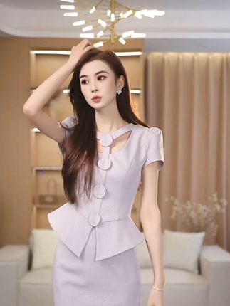 罗曼定制 高定原创浅紫色夏季气质名媛轻奢收腰上衣女+半身裙套装#减龄气质 #夏季穿搭 #气场全开 #谁穿谁好看