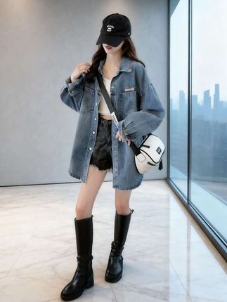秋冬穿搭薄款牛仔外套女装,韩版宽松百搭洋气外套#牛仔外套 #牛仔外套穿搭 #牛仔外套推荐 #薄款牛仔外套 #百搭外套