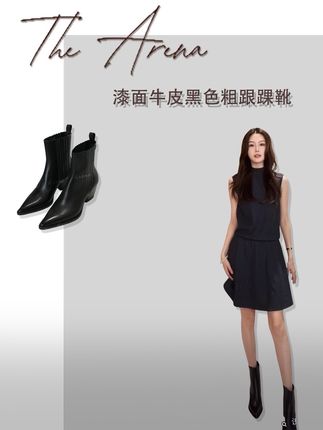 琥珀流光风“大女主”漆面牛皮黑色粗跟踝靴#穿出高级感 #新款女鞋 #轻奢女鞋 #沐沐arena #老钱风穿搭