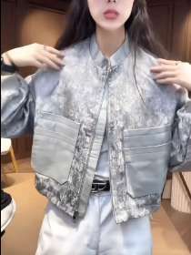 #设计感时尚渐变短款休闲立领棒球服女夏季2025新款小个子百搭夹克