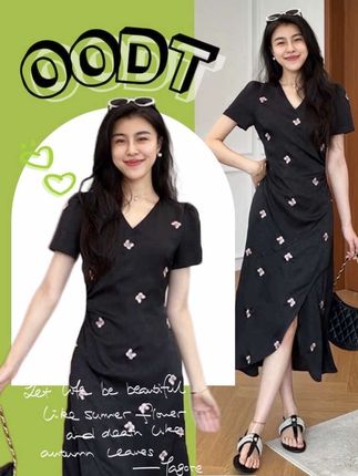 蝴蝶刺绣缎面连衣裙#蝴蝶刺绣 #连衣裙 #高级感穿搭 #藏肉显瘦穿搭 #气质轻熟风