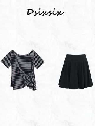 Yeah Me/也觅【夜影蔷薇】夏季新款慵懒风休闲百搭半身裙套装花苞裙#格纹T恤 #谁穿谁好看系列 #显瘦穿搭