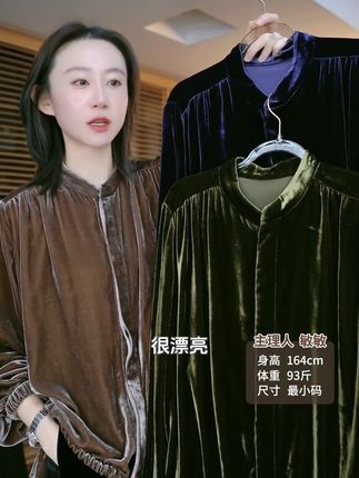 #通勤款秋冬桑蚕丝丝绒上衣