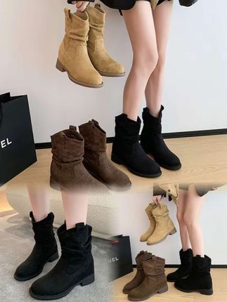 #美拉德马丁靴#堆堆靴#中筒显瘦褶皱复古女靴#短靴