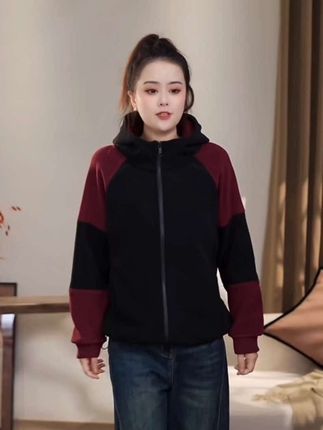 春秋新款时尚休闲百搭双面澳粒绒减龄加绒撞色连帽拼色外套#奥粒绒外套 #加绒加厚外套 #加绒外套 #秋冬穿搭 #秋季上新