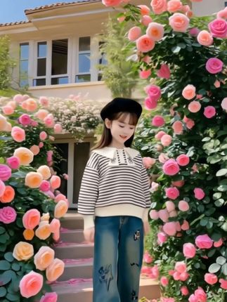 华复合牛奶丝女童卫衣春秋洋气儿童秋秋季POLO领上衣#春秋卫衣 #上衣 #上衣穿搭