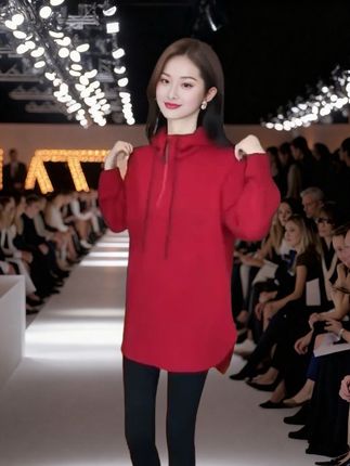 设计感半拉链时尚百搭连帽卫衣女冬季新款欧韩穿搭宽松不规则上衣#舒适穿搭 #穿出自信穿出美丽 #时尚减龄穿搭