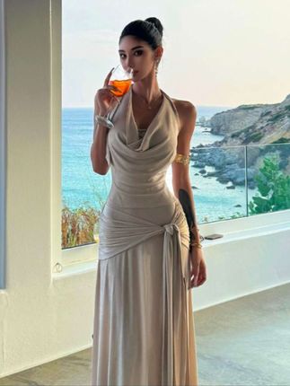 小众温柔细闪包臀挂脖裙女拼接荡领垂感绑带连衣裙#高贵优雅 #高级感穿搭 #爆款热卖中 #洋气上档次 #显瘦减龄