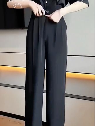 《现货+运费险》早秋薄款窄版西裤显瘦黑色高级感垂感女高腰阔腿裤