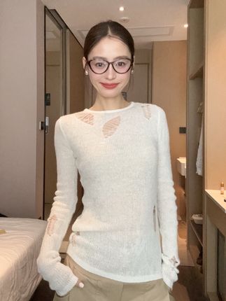 纯欲风镂空不规则长袖女2025春秋新款显瘦慵懒上衣#高级感穿搭 #气质这一块拿捏死死的 #品质女装 #谁穿谁好看 #面料柔软舒适