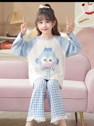 儿童长袖圆领纯棉中大童女孩可爱洋气家居服#儿童睡衣#圆领睡衣#中大童睡衣#洋气女童睡衣