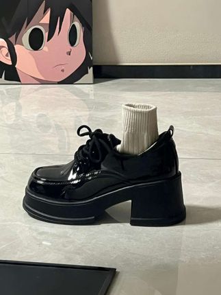 黑色小皮鞋百搭粗跟春秋英伦风高跟增高乐福鞋女#厚底小皮鞋#乐福鞋女#女鞋#厚底增高#好穿又好搭