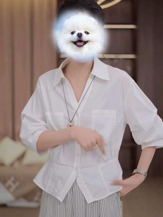 #我要上热门 高级感白色五分袖雪纺衬衫女夏2025新款大码胖MM显瘦收腰别致衬衣#五分袖衬衫 #收腰衬衫 #高级感衬衫 #大码衬衫