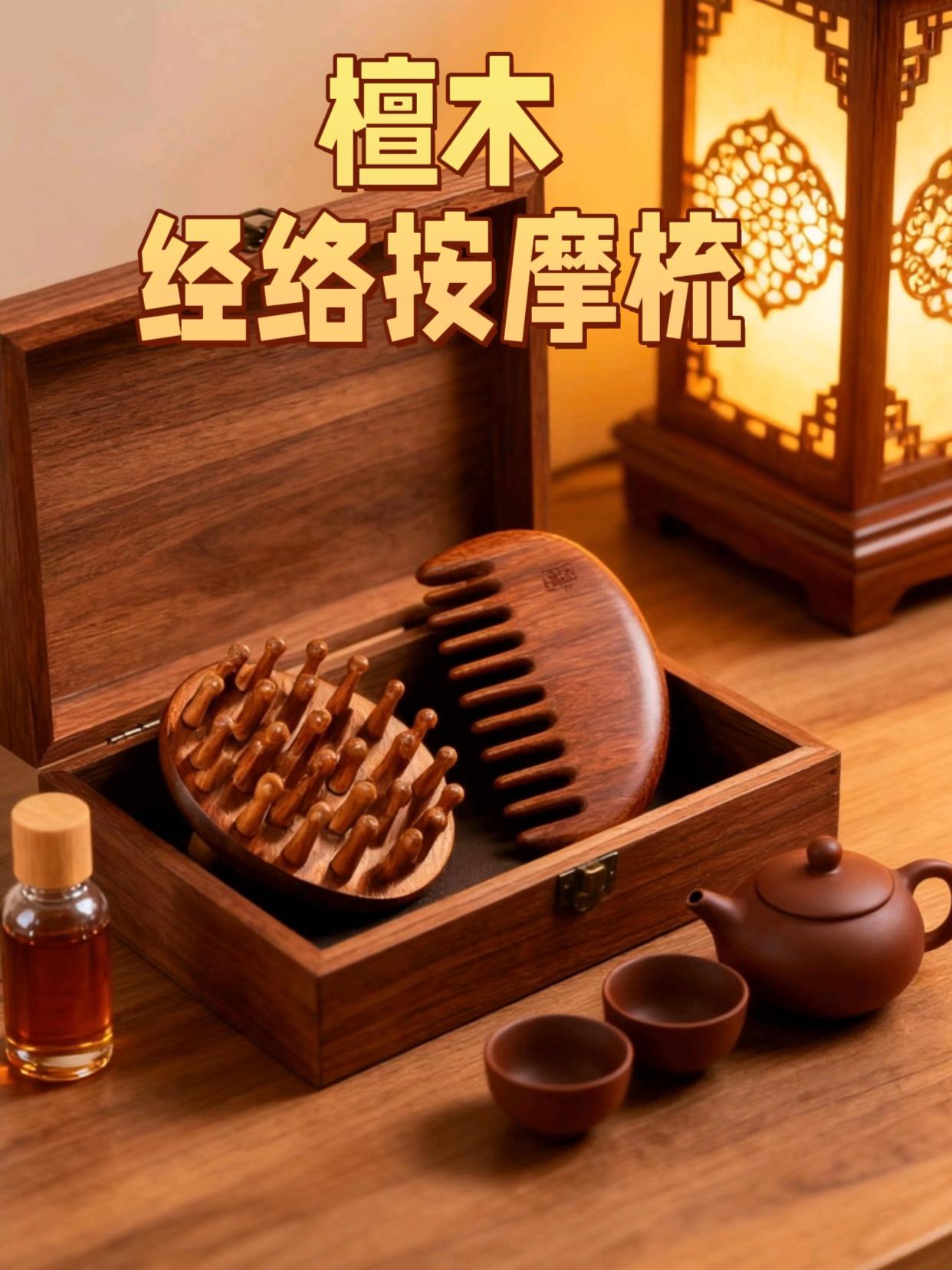 檀木经络按摩梳 温润檀木手工制,梳齿圆润不伤发。晨起梳头皮通经络,睡前顺发丝养元气,配中式礼盒,送礼自用皆显雅致养生心意。#梳子 #梳头 #强烈推荐 #疏通经络 #檀木梳