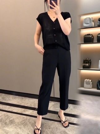 2025夏季新爆款大码高腰直筒休闲裤女时尚洋气舒适简约显瘦九分裤