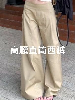 新款设计感慵懒风直筒卡其宽松阔腿裤#高级感穿搭 #气场全开 #好看的连衣裙 #通勤职业套装女 #韩式穿搭