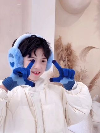 儿童五指手套冬季保暖分指男童小孩毛线手套 儿童五指手套冬季保暖防寒可爱