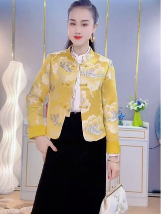 新中式国风外套女春秋新款雅气质短款提花刺绣立领外套#洋气百搭#精致女人必备 #喜欢就关注我吧