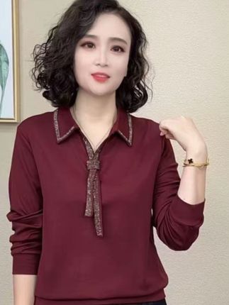 2025新款时尚洋气百搭减龄显瘦长袖秋款女烫钻气质上衣#606#谁穿谁好看 #源头实力厂家 #减龄穿搭 #宽松丝绸小衫