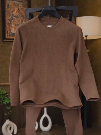 #德绒圆领保暖内衣男套装秋冬季青少年内穿贴身发热打底衫秋衣秋裤