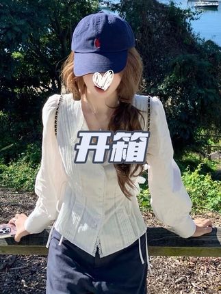 精致蕾丝花边纯棉打褶收腰衬衫法式翻领透气#高级感穿搭 #温柔穿搭 #简约穿搭 #显瘦搭配 #约会穿搭