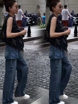 #高腰牛仔阔腿裤#高腰显瘦大码阔腿显瘦夏日松弛感休闲牛仔裤#