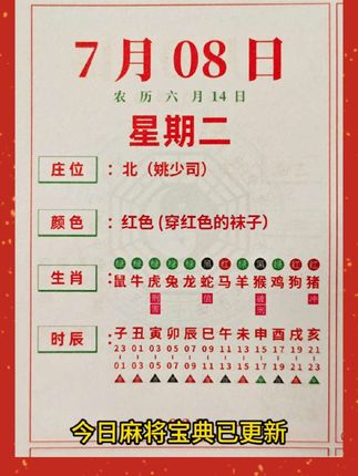 7月8日星期二麻将宝典已更新! #麻将日历 #红黑日历 #麻将技巧