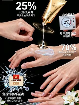 包子们!今天给你们安利这款让我彻d告别"砂纸手"的s奇护手霜! 以前我的手一到冬天就干裂起皮,涂什么都觉得黏糊糊的。直到遇见这款绵羊油护手霜,真的被惊艳到了!它的质地像丝缎一样顺滑,轻轻一抹就化成水珠被皮肤吃进去,完全不油腻。里面添加的绵羊油成分,就像给双手盖上一层柔软羽绒被,s层z润干裂的肌肤。 z让我j喜的是,涂完立马就能玩手机,完全不留指纹!水分测试仪显示z润度直接提升百分之四十五!而且那股淡淡的栀子花香,每次涂抹都像在做香氛SPA,整个人都放松了。 现在一杯奶茶钱就能拥有这双水嫩嫩的"仙女手",这个性j比真的绝了!趁着活动价,姐妹们赶紧冲,错过真的要拍大腿!#绵羊油凡士林护手霜