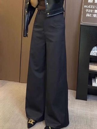 黑色垂感直筒裤女2025秋季新款气质通勤显瘦窄版韩式阔腿裤休闲裤#显高显瘦显腿长 #高级感穿搭 #阔腿裤#直筒裤