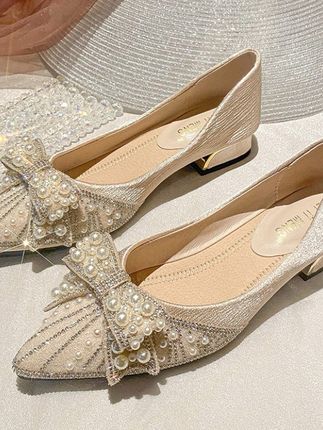 鞋子女款爆款2025新款尖头水钻粗跟中跟百搭气质仙女风浅口高跟鞋#爱了爱了 #分享 #今日分享 #夏季凉鞋 #时尚