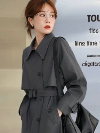 灰色风衣外套秋英伦风休闲气质宽松高级感小个子中长款大衣7030#气质风衣穿搭 #时尚气质穿搭 #秋冬新款 #高端大气 #气场全开