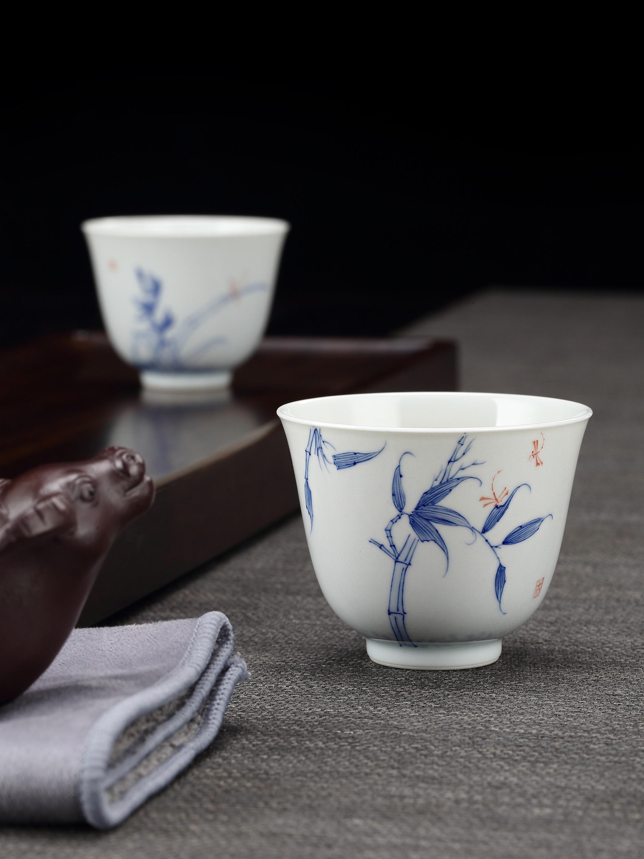 #茶生活 #茶器之美 #知茶懂茶 #青花 #茶杯 天盛堂青花瓷主人杯,景德镇手绘品茗杯茶杯