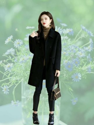 韩版显瘦大码女装黑色毛呢大衣中长款宽松双排扣毛呢外套秋冬季#时尚穿搭女装 #高端大气 #外套穿搭 #高贵优雅 #高端大气上档次 @吉祥穿搭