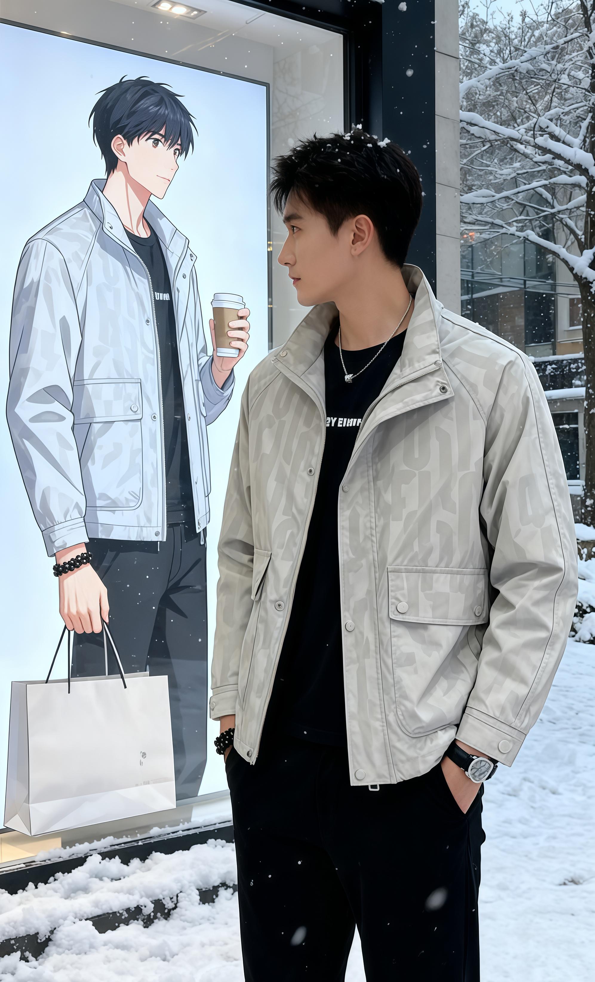 雪后黄昏,阿泽攥着热咖啡靠在服装店吧台——身上这件浅灰夹克的口袋还留着刚才试穿时沾的绒絮。   上周他在这家店门口见过同款夹克挂在模特身上,今天路过时晚霞刚好漫过橱窗,衬得夹克的暗纹像落了层碎光。他指尖蹭过袖口的纽扣,窗外的红车碾着残雪驶远,货架上的西装衬得这件夹克更像偷来的松弛。   咖啡的热气糊了下镜片,他忽然笑了:原来冬天的好看,是暖与冷撞出来的。 #型男穿搭#春秋穿搭#品质男装#高端男装#夹克外套