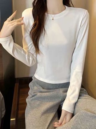 【小个子专属】2025新款打底衫显瘦春秋长袖白色百搭修身圆领秋季女#内搭外穿都好看 #打底衫 #基础款 #百搭上衣 #时尚百搭