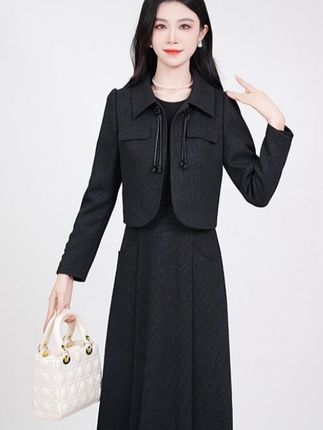 法式气质设计感高腰时尚修身显瘦长袖两件套女#显高显瘦 #收腰显瘦 #连衣裙分享 #穿搭穿搭 #女装时尚穿搭