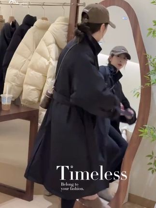 秋季新款时尚百搭翻领长款风衣女2025大码女装mm宽松显瘦棉服外套#风衣 #显瘦穿搭 #棉服外套