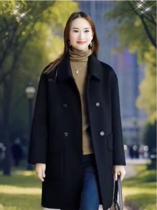 复合加厚秋冬纯色大码女装韩版宽松中长款毛呢外套女显瘦呢子大衣