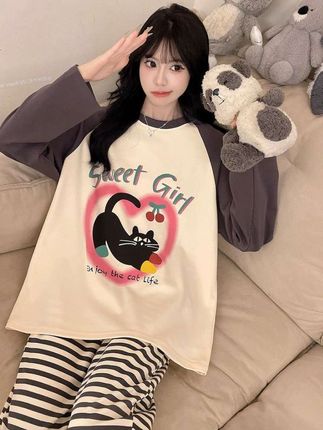 纯棉睡衣女春秋季长袖卡通可爱甜美公主风加大码可外穿家居服套装#新款上新 #女生睡衣 #大码女装#睡衣家居服