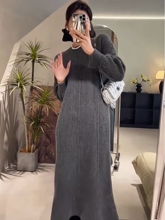 孕妇秋冬季连衣裙网红款长袖鱼尾孕期裙中长款秋冬装外穿韩版加厚#孕妇装#孕妇装秋装 #高级感穿搭 #一个身体两个心跳 #被秋日氛围感穿搭拿捏了