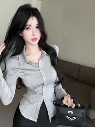 【精选专属】御姐气质套装收腰显瘦长袖衬衫+高腰开叉辣妹包臀裙女#春夏搭配 #裙子搭配 #套装穿搭 #衬衣 #九分裤