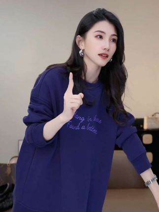 小乖逃休闲时尚藏蓝卫衣紫色内里百搭款HA保暖加绒M9125