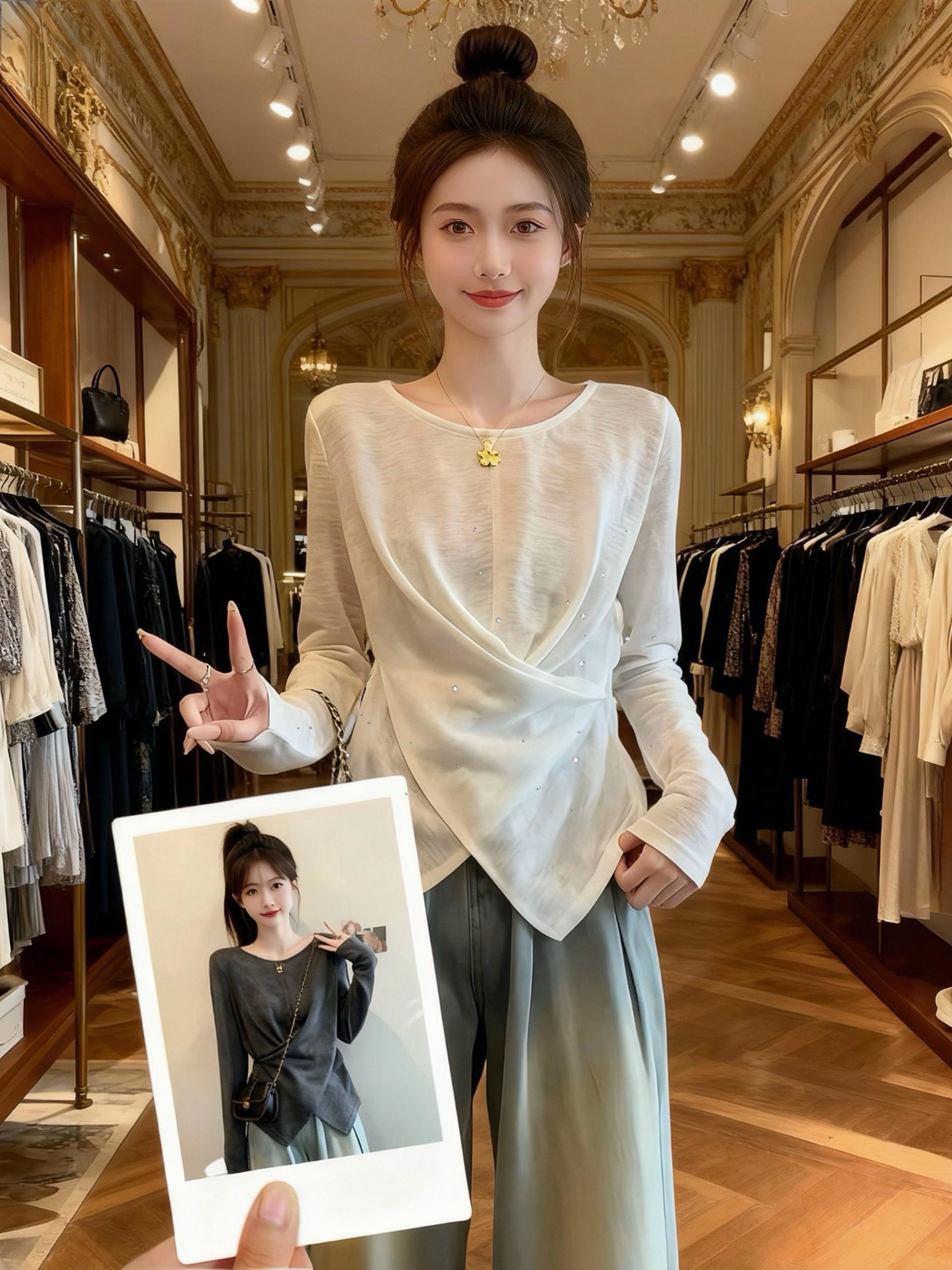 ❤️设计感收腰显瘦上衣。大码友好!春秋新款长袖T恤,竹节棉透气,正肩版型+不规则细节,好穿又好看。#穿搭 #大码女装 #显瘦穿搭 #面料柔软舒适 #谁穿谁好看 @DOU+小助手